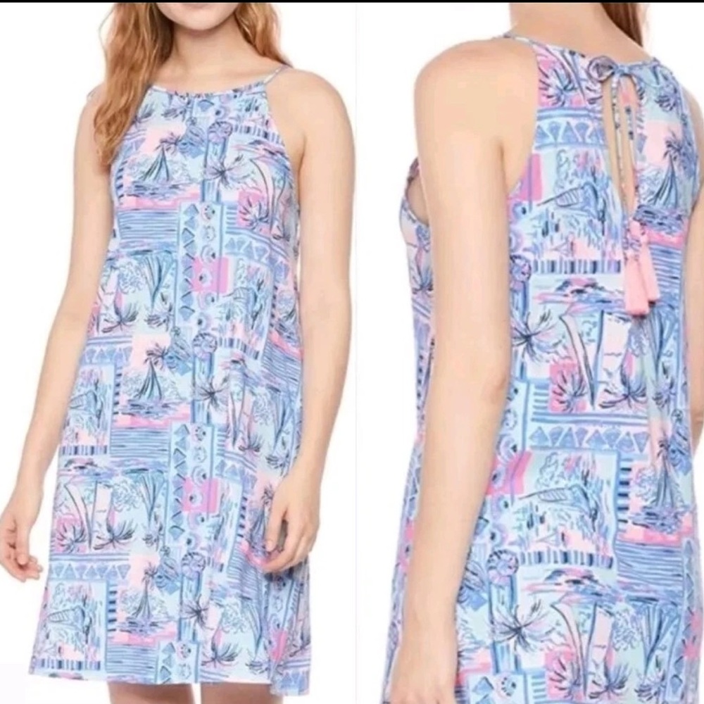 Lilly Pulitzer Margot Swing Dress XS Blue Pink Tropical Swing Tank Dress